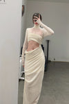 Un Morceau velvet lace stitching waist details dress UM231LS08 white PUM35